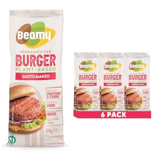 Beamy, Preparato per Burger e Polpette Plant-Based, Mix Vegetale Alternativo alla Carne, Senza Glutine e Conservanti, Gusto Manzo, 6x120 g