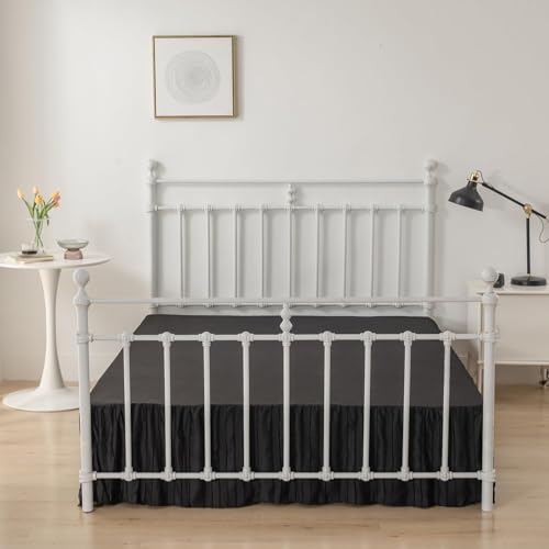 Bed Skirt Queen Size, Ruffled Bed Skirt with Split Corners, Queen Bed Skirts 18 Inch Drop with Platform, Striped Boho Queen Size Bed Skirting, Black, Queen - 18" Drop