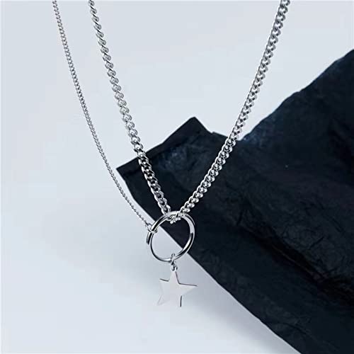 Colar de estrela de pontas com corrente de dupla camada Temperamento Niche Ins Cadeia de clavícula E