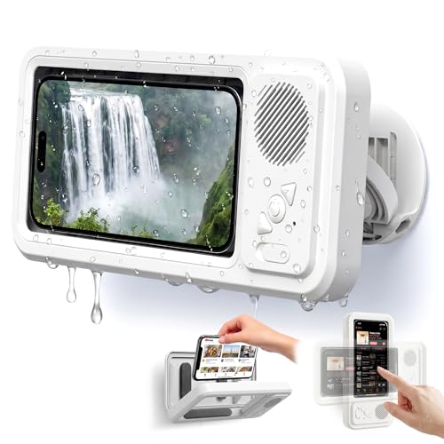 Soporte de teléfono para ducha impermeable Black Squid con altavoz para usar manos libres
