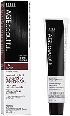AGEbeautiful Permanent Liqui Creme Hair Color Dye | 100% Gray Coverage | Anti-Aging | Biotin for Thicker, Fuller Hair | Professional Salon Coloring | 1N Jet Black