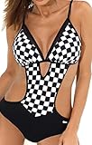 ropa de baño para gorditas en miraflores Características: Monokini estilo traje de baño de una pieza sexy con escote en V profundo, cordones ajustables y corbata hacia atrás, corte, cintura alta, control del vientre, sujetador triangular, sujetador acolchado extraíble, diseño negro, serás más sexy, impresionante y elegante.