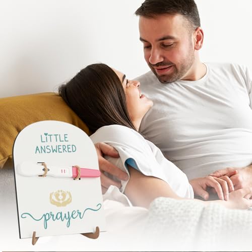Image of Little Answered Prayer Pregnancy Announcement for Husband, Baby Announcements Ideas Pregnancy Reveal Gift for New Grandma Grandpa Test Keepsake Wooden Sign
