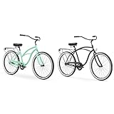 Classic and curvy men's and women's beach cruiser bicycles with durable steel frames for casual neighborhood riding Upright riding position keeps backs and shoulders comfortable on rides; wide handlebars and dual-spring saddles provide exceptional co...