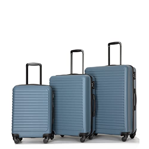 3 Piece ABS Luggage Sets with 2 Hooks, Durable Suitcase Sets with Wheels and TSA Lock, 3 Piece - Hard Case Suitcase Sets, (20''/24''/28'') (Blue)
