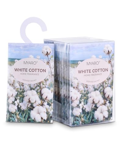 MYARO Hanging Sachets Air Freshener for Home: 12 Packs Clean & Fresh Hanging Scented Sachet Bags for Closet, Clothes, Lingerie Drawer, Car, Bedroom, Laundry Fragrance Gift for New House (White Cotton)