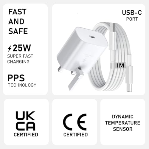 For Honor 400 200 Lite 200 Pro 200 90 90 Smart X8 X8a X7b X6a X6 X6b Magic7 6 5 Pro 7 6 5 4Lite Charger Plug [25W] Super Fast Charger Plug USB Type C Fast Charging Cable [1M] High Speed Plug UK 3 Pin - Image 2