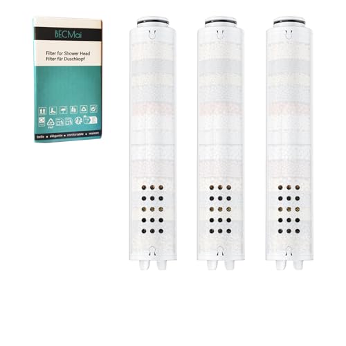 BECMai 3er Pack Filter für Duschkopf PP Baumwolle mit Mehreren Mineralkugeln und aktivkohle Schichten Ersatzfilter für hartes Wasser Filterperlen für Weiches Wasser Reduziert Trockene Haut