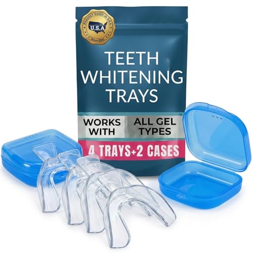 Image of Teeth Whitening Trays for Gel 4 Pc Moldable Flexible Guards with 2 Cases