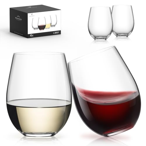Stemless Wine Glasses Set of 4, 18oz Red White Wine Glass, No Stem