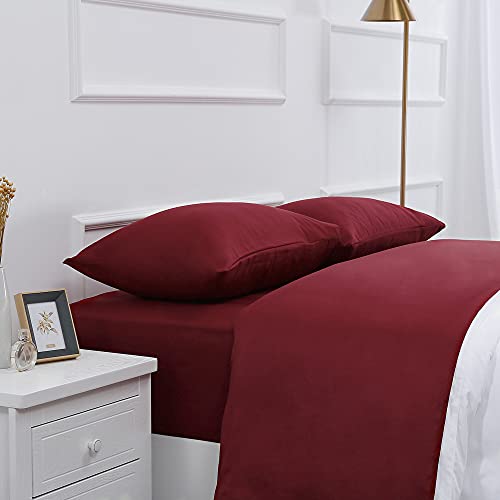 Image of 4 Piece Bed Sheet Set - 1 Flat Sheet,1 Fitted Sheet and 2 Pillow Cases,Brushed Microfiber Luxury Bedding with Deep Pockets (Full,Burgundy)