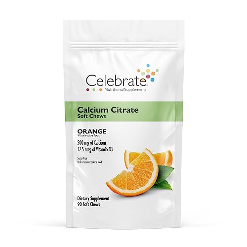 Celebrate Vitamins Bariatric Calcium Citrate Soft Chews With Vitamin D3, 500Mg, Sugar-Free & Gluten-Free Calcium Citrate For Bariatric Patients, Orange, 90 Count #TOP21