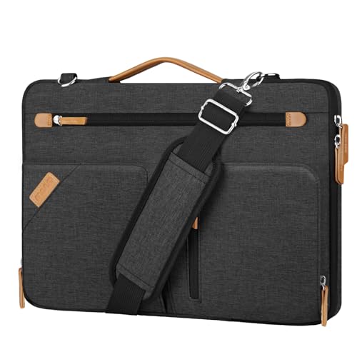 MOSISO 360 Protective Laptop Shoulder Bag, 15-15.6 inch Computer Bags Compatible with MacBook Pro 16, HP, Dell, Lenovo, Asus Notebook, Side Open Messenger Bag with 4 Accessory Pockets & Belt, Black