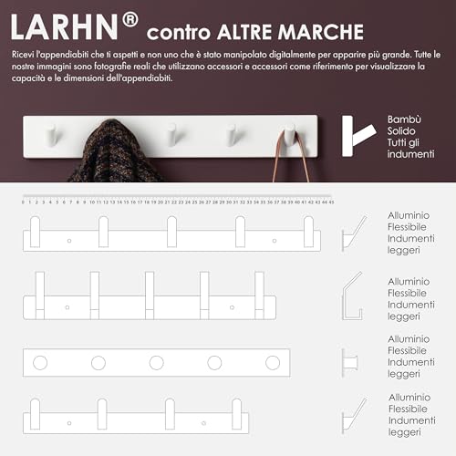 LARHN Appendiabiti da Parete Bianco - 5 Ganci - 43...