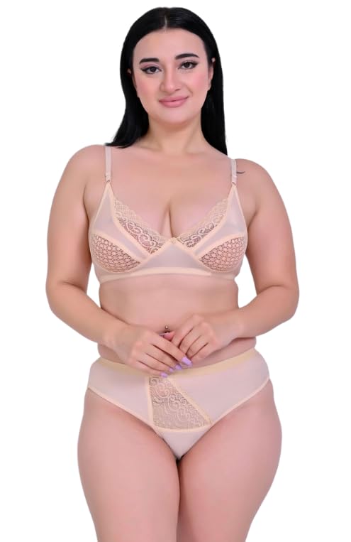 Image of Women Lace Bra And panty set Pure cotton Non-Padded Wire-Free Full Coverage Soft Breathable Fabric Comfortable Innerwear