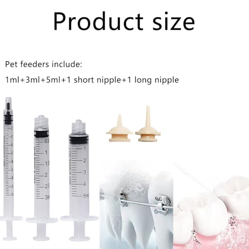 Image of 3 PCS Injection Syringe for Feeding+2PCS Short and Long Nipples, Hand Feeding Syringe for Birds and Small Pets, 1ml 3ml 5ml Syringe Set PP and Silicone Material for Nutrition Delivery