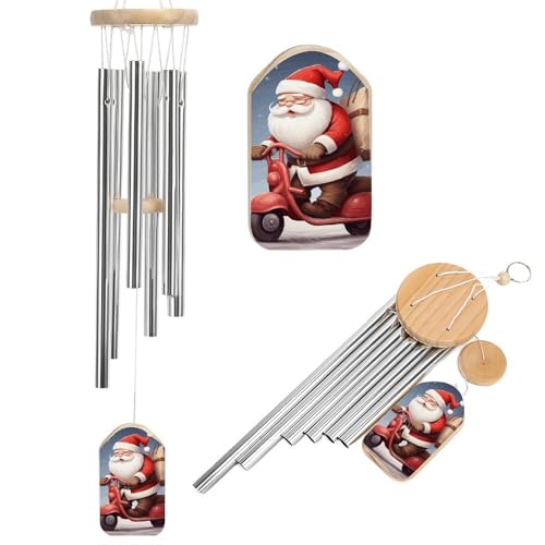 Outdoor Wind Chimes, Santa Claus on Scooter Printed Wind Chimes,Simple Wind Chimes,Curtain Wind Chimes for Home Decoration