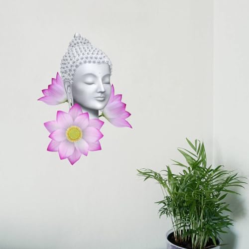 Image of Lord Buddha PVC Vinyl,Wall Sticker for Home Decor - Ideal for Living Room, Bedroom, Hall, Kids Room, Play Room (Size -45 cm x 45 cm) (Buddha with Lotus (48 Cm X 35 Cm))