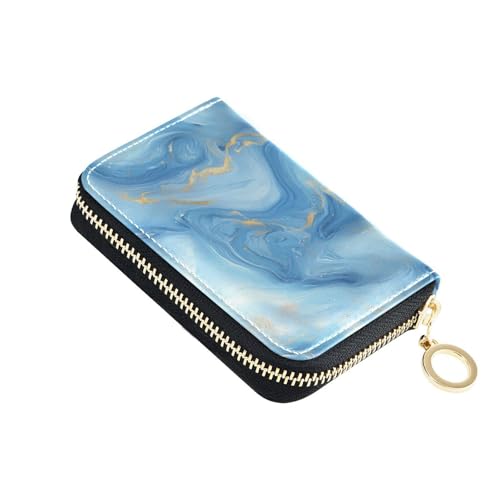 Blue Marble Women's Card Holder Wallet Durable PU Leather with RFID Blocking Full-Zip Security 11 Slots in Mini Size, Ideal for Purse Travel or Daily Organization