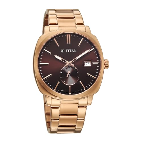 Image of Titan Classique Suave 2.0 Analog with Brown Dial Rose Gold Stainless Steel Strap Watch for Men - 90189WM01