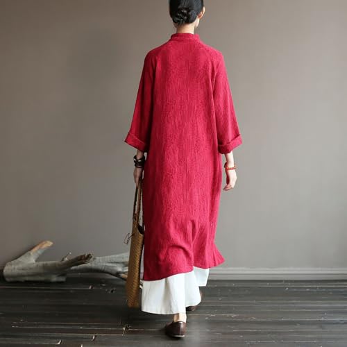 Image of LUZU JUNU Spring Women Dresses Chinese Dress Traditional Collar Vintage Cotton Linen Robe Cheongsam Dresses
