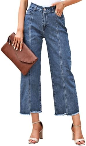 Sidefeel Women&#39;s Wide Leg Capri Jeans Casual Summer Straight Leg Denim Pants with Pockets