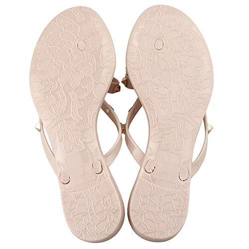 Image of TYFLOVE Women Rivet Flip Flops Studded Jelly Thong Sandals with Bow Summer Bowtie Flat Beach Rain Shoes