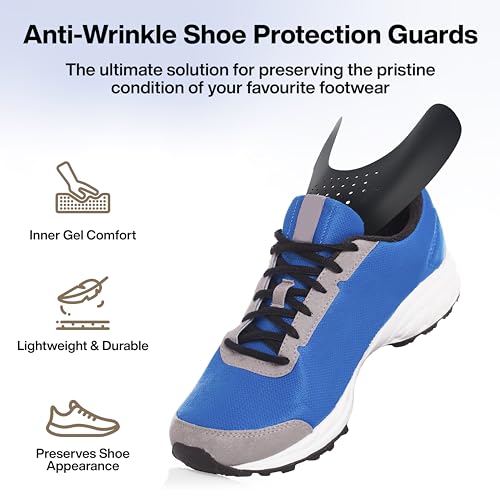Image of FOVERA Two Layer Anti-Wrinkle Shoe Protection Guards with Gel Comfort Layer Inside - Shoe Crease Indentation Protector for Safety & Comfort - Shoe Crease Decreaser (Black, Small - 5 to 8 UK, 1 Pair)