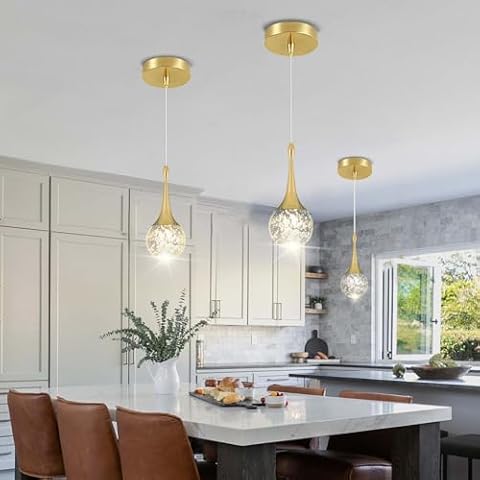 Flashing God Gold 1 Light Teardrop Crystal Pendant Lighting,Integrated Pendant Light with Crystal Bubble for Kitchen Island Globe Fixtures, Chromed Finished 2700k 4500k 6000k Cover