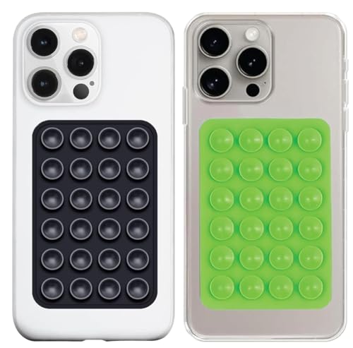 REDWIND Suction Phone Case, Phone Suction Sticker, Silicone Strong Grip Holder for Hands-Free iPhone & Android Mobile, Video Phone Accessory Compatible Mirror, Shower (Black+Light Green- Pack of 2)