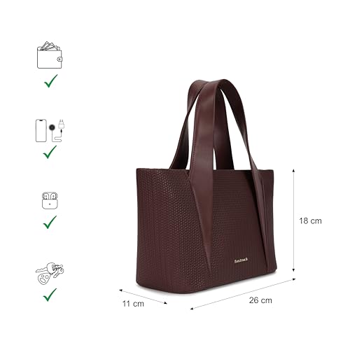 Image of Fastrack Mocha Plait Satchel | Faux-Leather Women's Handbag | Dual Carry with Braided Texture & Zipper Closure