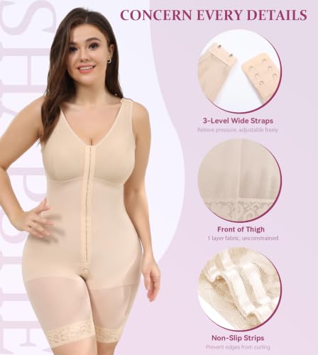 Image of M MYODRESS Fajas Colombianas Plus Size Postpartum Full Body Shaper with bra | 52%Nylon 48%Spandex, 3 row hook Adjustable Compression, breast support and butt lifter, for postpartum post surgery daily