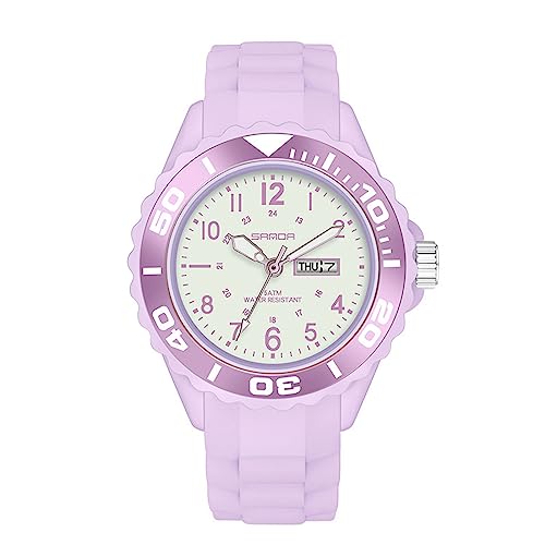 FORSINING Montre analogique à quartz pour femme, bracelet en silicone, étanche, affichage de la date, affichage 24 heures avec trotteuse, violet, Sangle