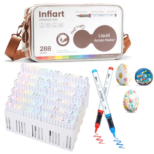Image of 288 Colors Acrylic Paint Markers Brush Tip, Automatic Ink Control Acrylic Paint Pens Waterproof Acrylic Markers Set for Holiday Decorations, Stone, Wood, Glass, DIY & Art Supplies