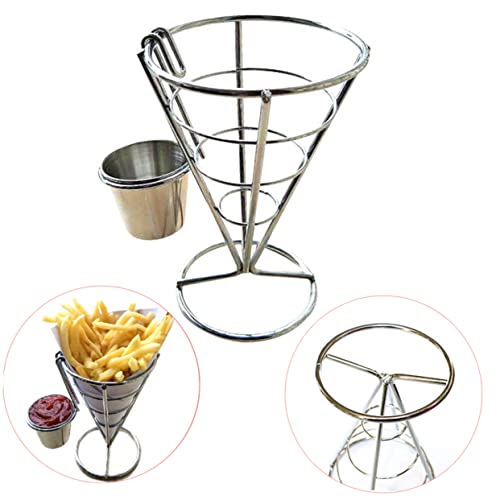 Unomor French Fries Holder Cone Stand 2pcs Metal for Fries with Sauce Dippers for Barbecue