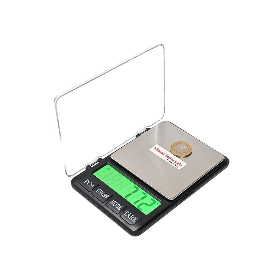 vinayak scales digital pocket weighing machine 1kg x 0.01g accuracy | jewellery, gold, & kitchen scale | stainless steel platform | lcd display | tare & pcs function high precision scale.