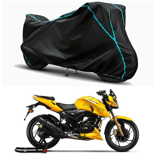 Image of Waterproof Bike Body Cover Compatible for | TVS Apache RTR 310 | Taffeta Fabric, Sky Piping Design, Bottom Elastic Fit | Dustproof, Sun UV & Rain Protection for All Weather.