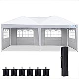 Quictent 10x20 Ft Ez Pop Up Canopy Wedding Party Tent with Sidewalls,Folding Instant Shade Canopy Tents for Outdoor Parties,6 Sand Bags Included（White）