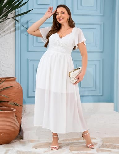 Image of EYWOL Women's Plus Size Formal Dress Lace Chiffon Maxi Dress,Open Back Cocktail Dress for Wedding Guest,Party,Gala Events