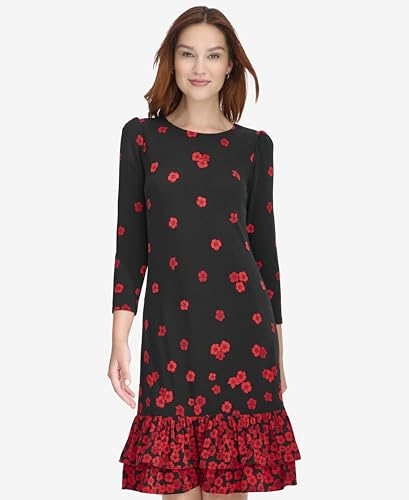 Tommy Hilfiger Women's 3/4 Sleeve High Neck Ruffle Trim Jersey Mini Dress2