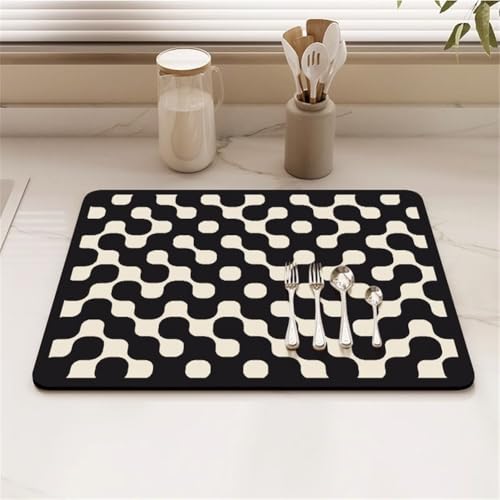 Highdi 2,5 mm de Espesor Alfombrilla Escurreplatos, Antideslizante Alfombrilla Fregadero Cocina Súper Absorbente Alfombra Secado de Platos, para Mostrador de Cafetera (40x50cm,patrón 1)