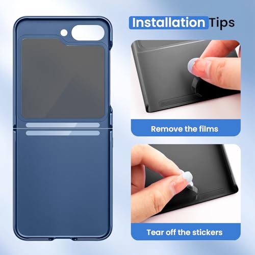 Image of Ruky for Z Flip 5 Case with Privacy Screen Protector, Full Body Cover Anti-Scratches Shockproof Hard PC Ultra-Thin, Support Wireless Charging Protective Phone Cover for Samsung Z Flip 5, Dark Blue