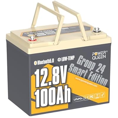 Power Queen Bluetooth 12V 100Ah LiFePO4 Battery, Group 24 Deep Cycle Battery Max. Output Power 1280W, 100A BMS with Low-Temp Cut-off Protection for RV, Trolling Motors, Solar System