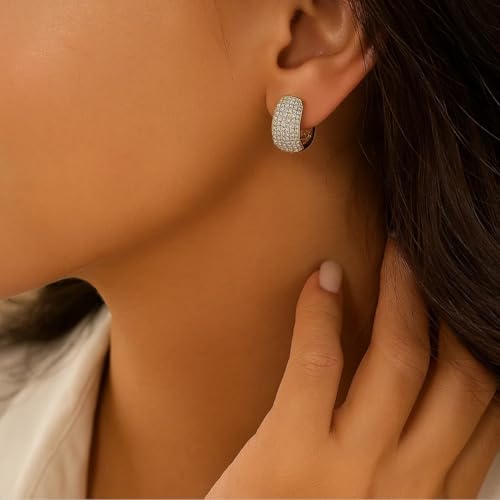 Small Huggie Hoop CZ Pave Earrings for Women (Gold 6mm) - image 2
