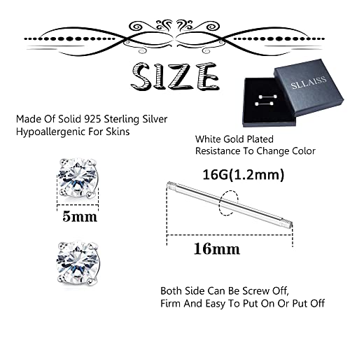 Sllaiss 2PCS Sterling Silver Nipple Rings for Women 16G CZ Straight Tongue Rings Barbells Nipple Piercing Jewelry2
