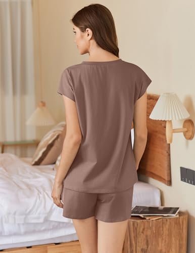 Image of Ekouaer Cotton Pajamas for Women Set 2 Piece Cap Sleeve Pjs Shorts Set Lounge Sets Sleepwear S-XXL