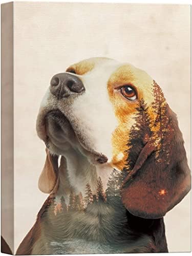 Amazon 寝室の装飾 キャンバスウォールアートワイルドドッグアンドパインフォレスト二重露光写真動物デジタルモダン キッチンウォールアート 50x75cm フレームレス ウォールステッカー オンライン通販