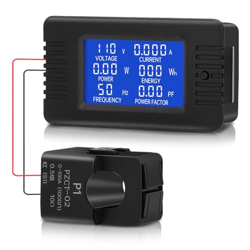 FORIOT Power Meter 80-260V AC Current Voltage Multimeter PZEM-022 Ammeter Voltmeter LCD Digital Display with 100A CT Split Core Current Transformer Multi-Function Meter