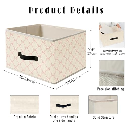 Image of Coquette Pink Bow Storage Bins, Preppy Girly Pink Ribbon Aesthetic Collapsible Fabric Storage Basket Organizer for Clothes Toys Books Girls Room Dorm Bedroom