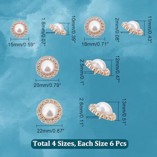 NBEADS 24 Pcs 4 Sizes Metal Flower Pearl Button - Image 2